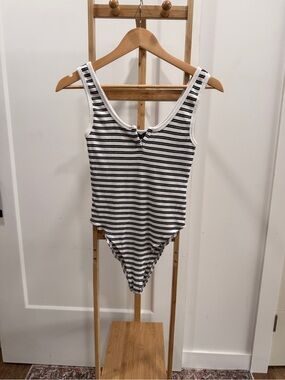 Zara Black and White Striped Ribbed Bodysuit